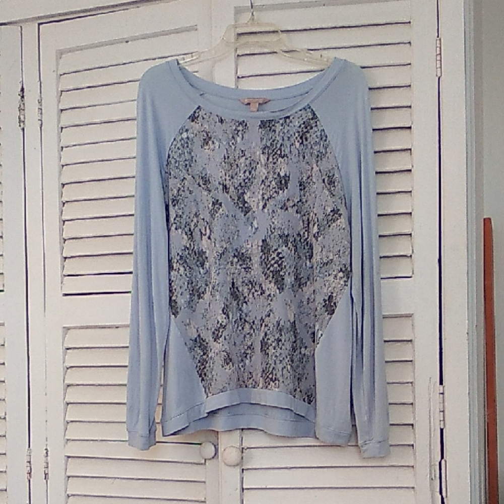 Banana Republic Light Blue Snakeskin Panel Long Sleeve Top LG